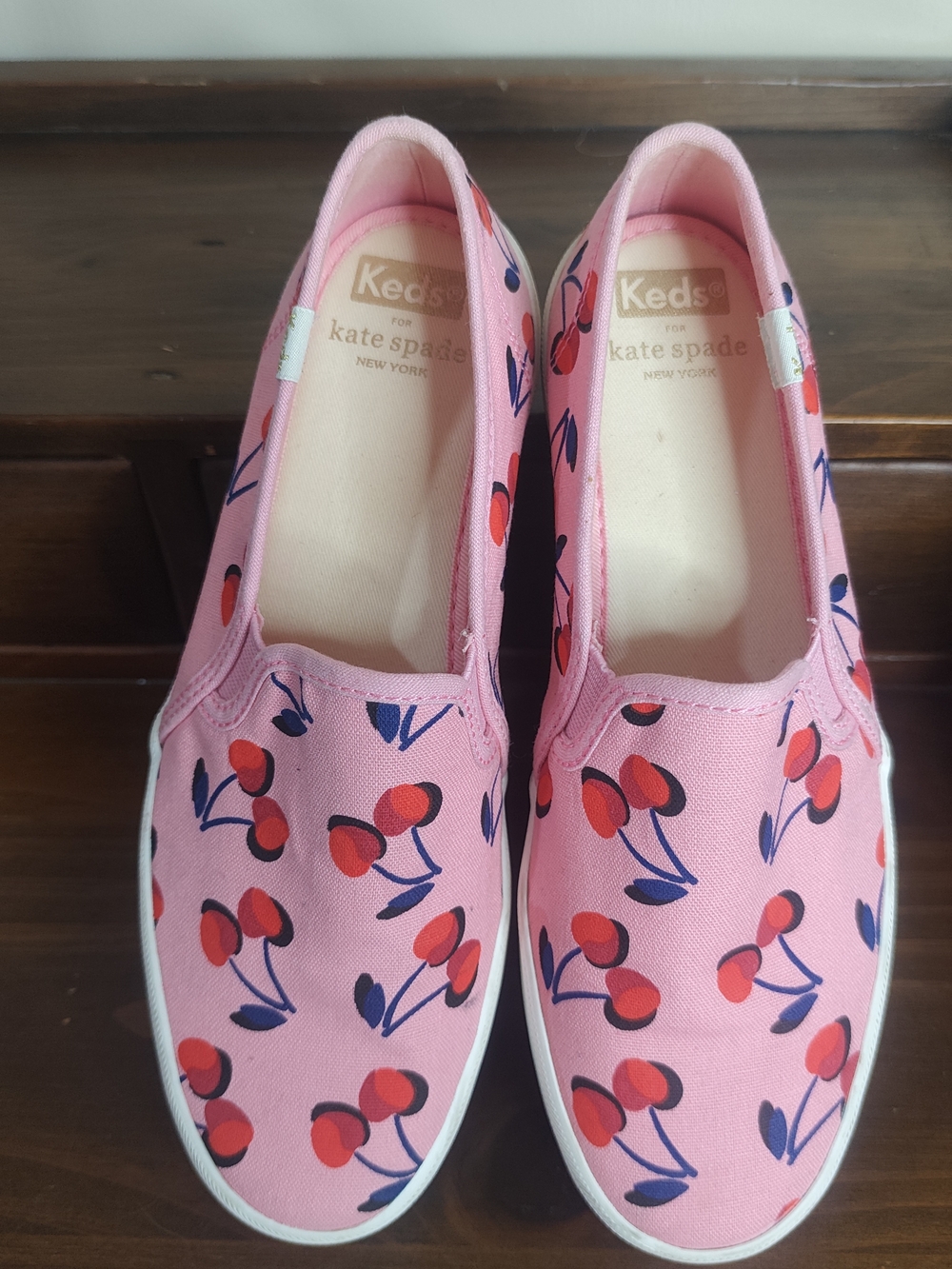 kate spade Keds Pink Cherry Print Slip-On Flats